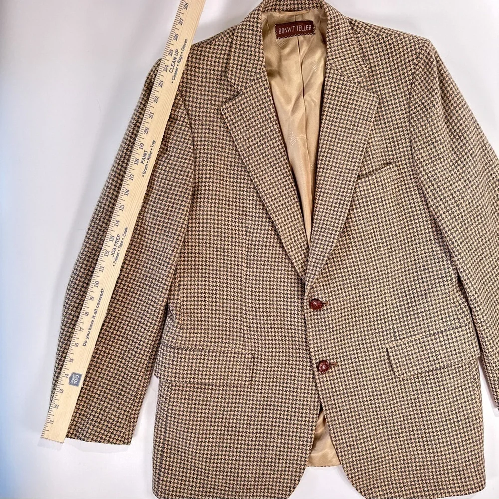 Lanvin Vintage Sport Coat Bonwit Teller Camel Hair Houndstooth Tan 40R
